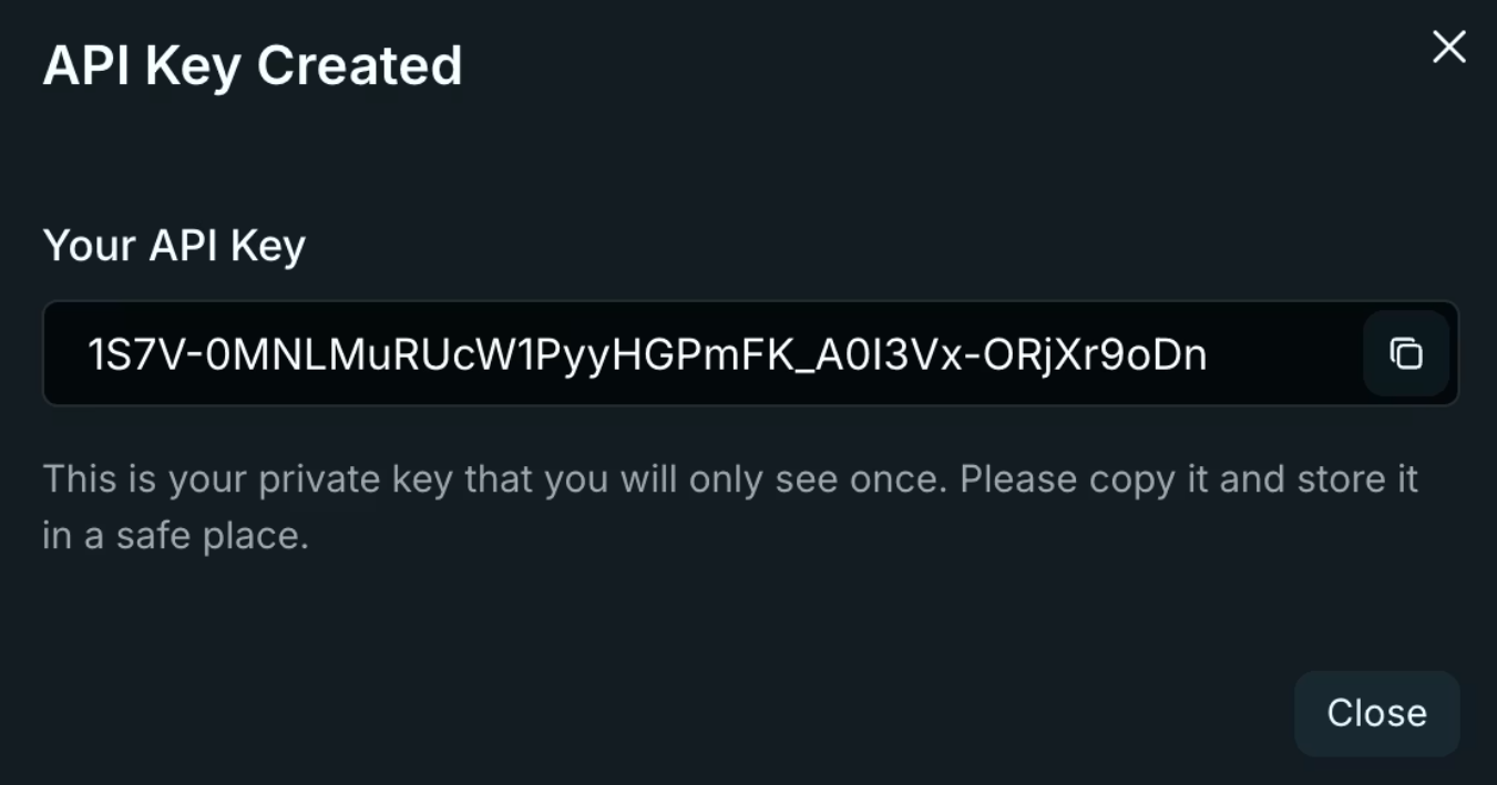 copy your venice api key immediately