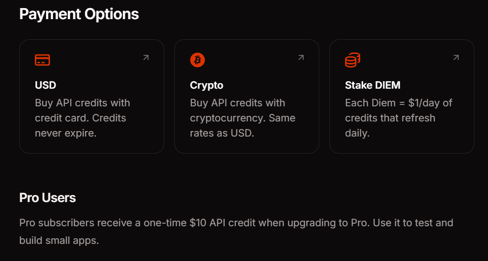 venice api payment methods