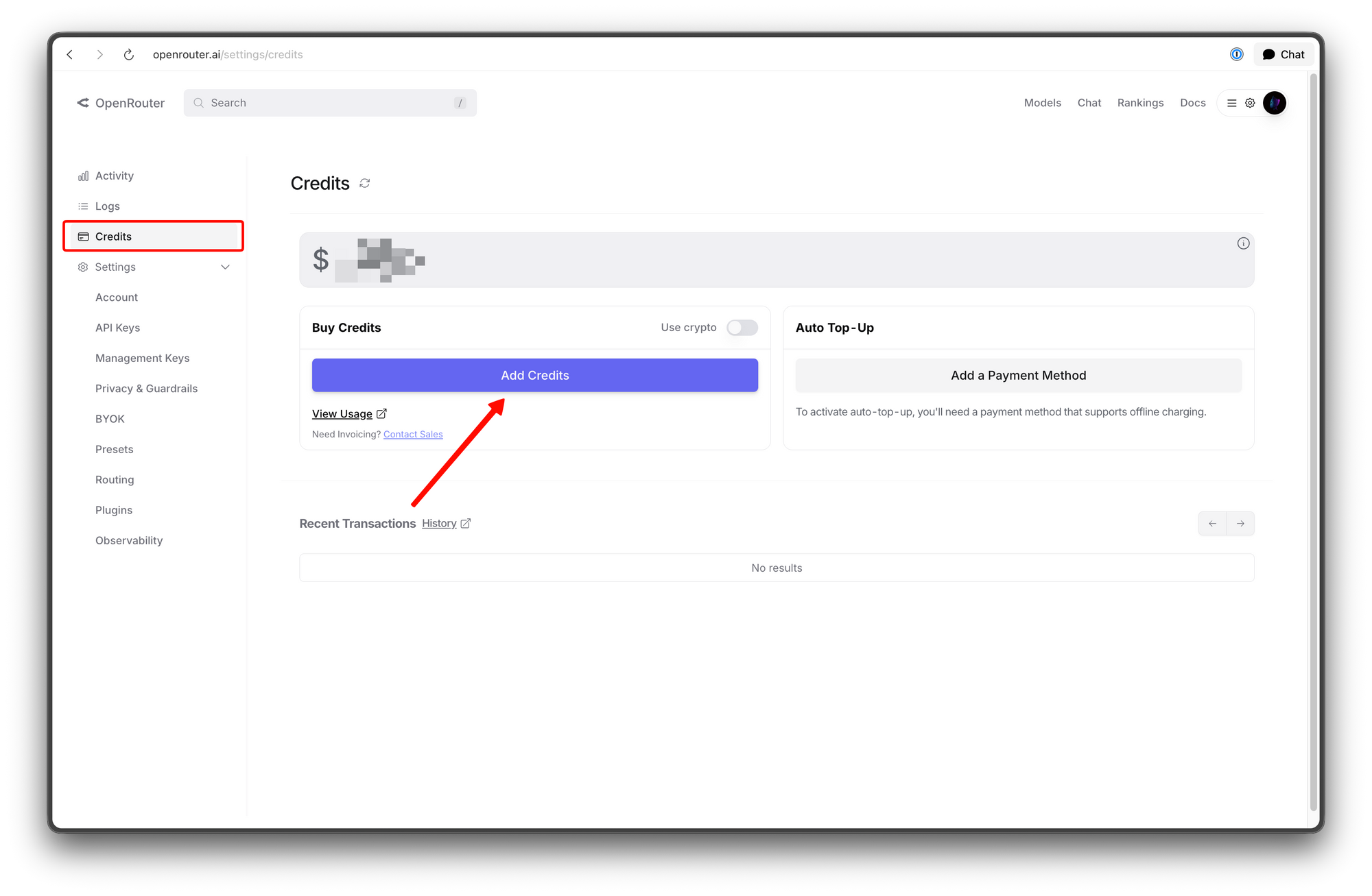 Add Credits On OpenRouter