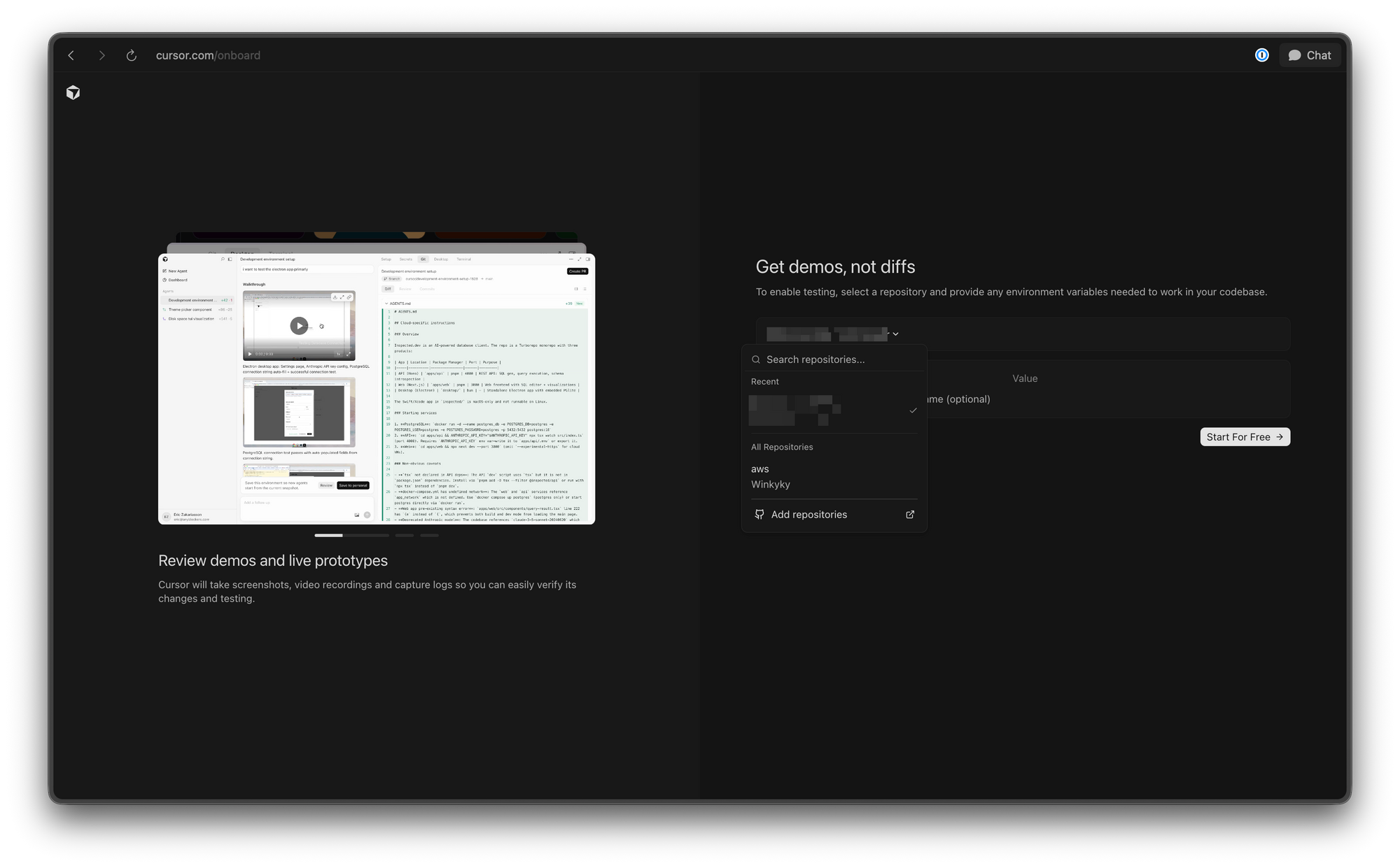 Cursor 온보딩 인터페이스