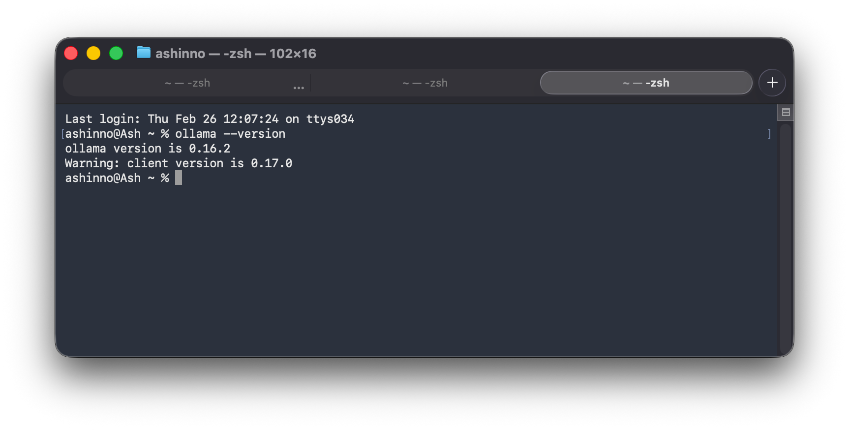 Ollama version on terminal