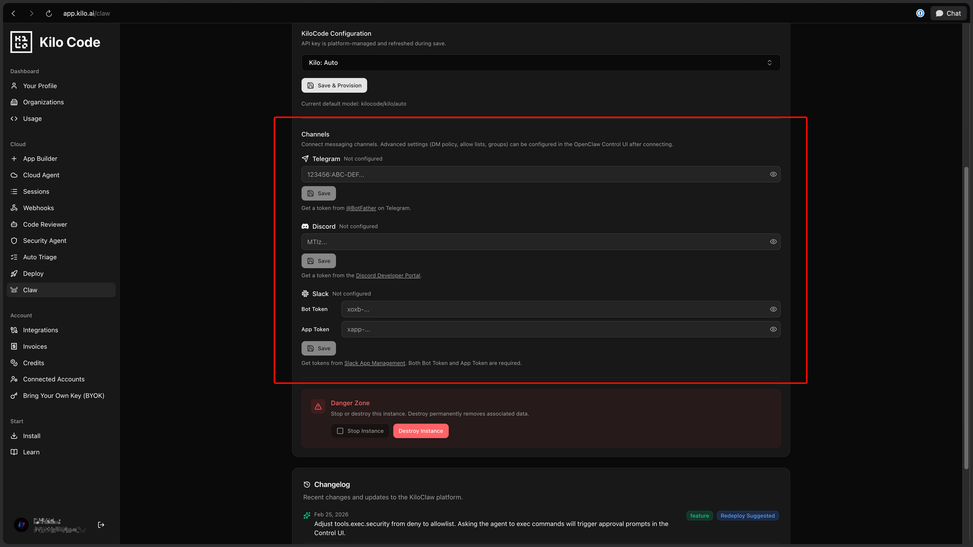 Connect Platforms on KiloClaw