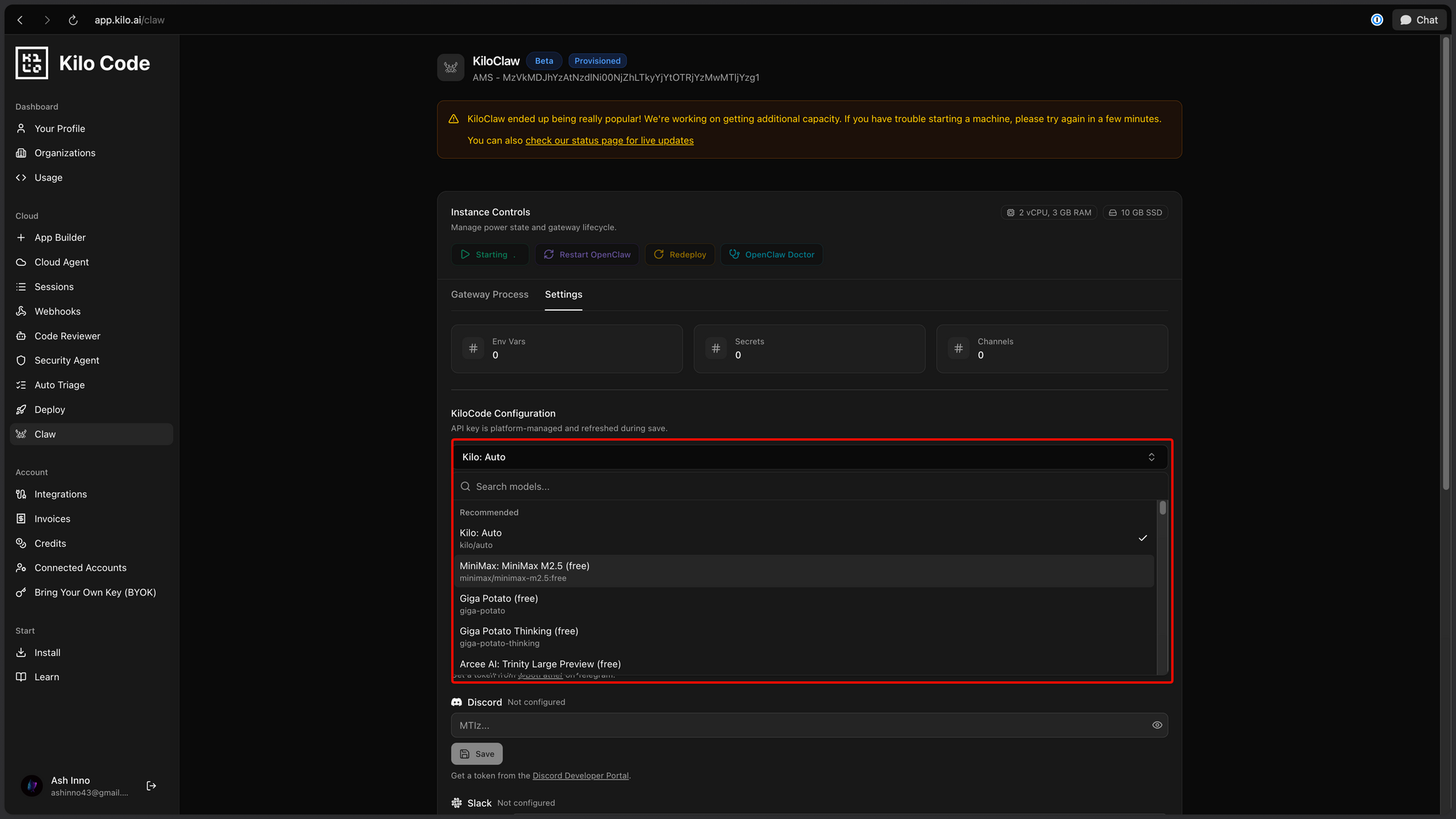 Select Your Model for KiloClaw config