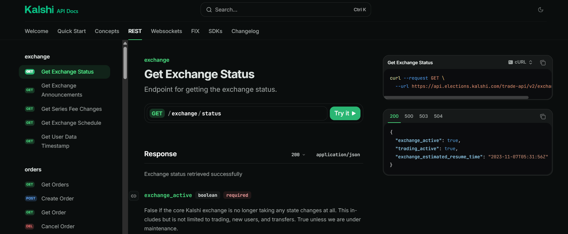 Documentation API Kalshi