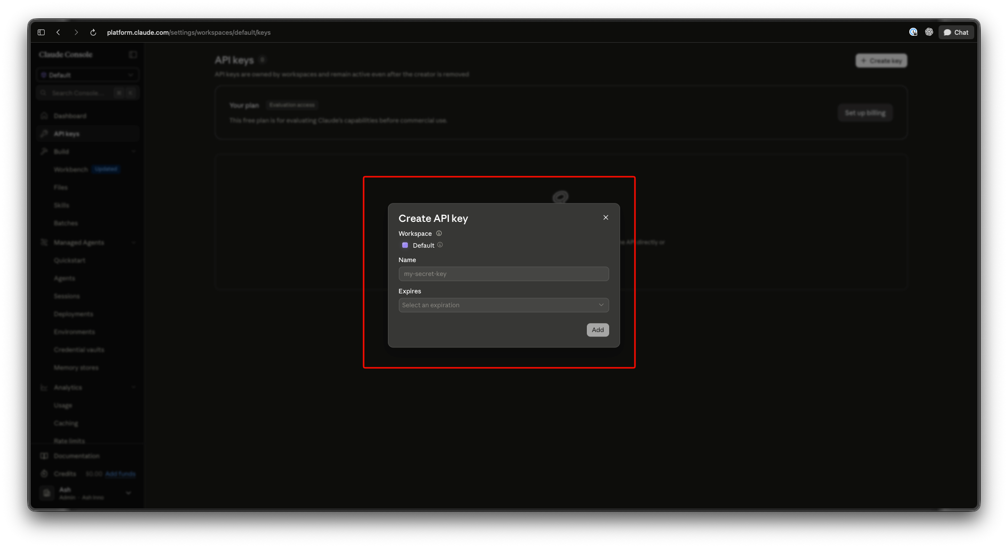 Captura de tela do Apidog mostrando variáveis de ambiente e configuração da chave de API