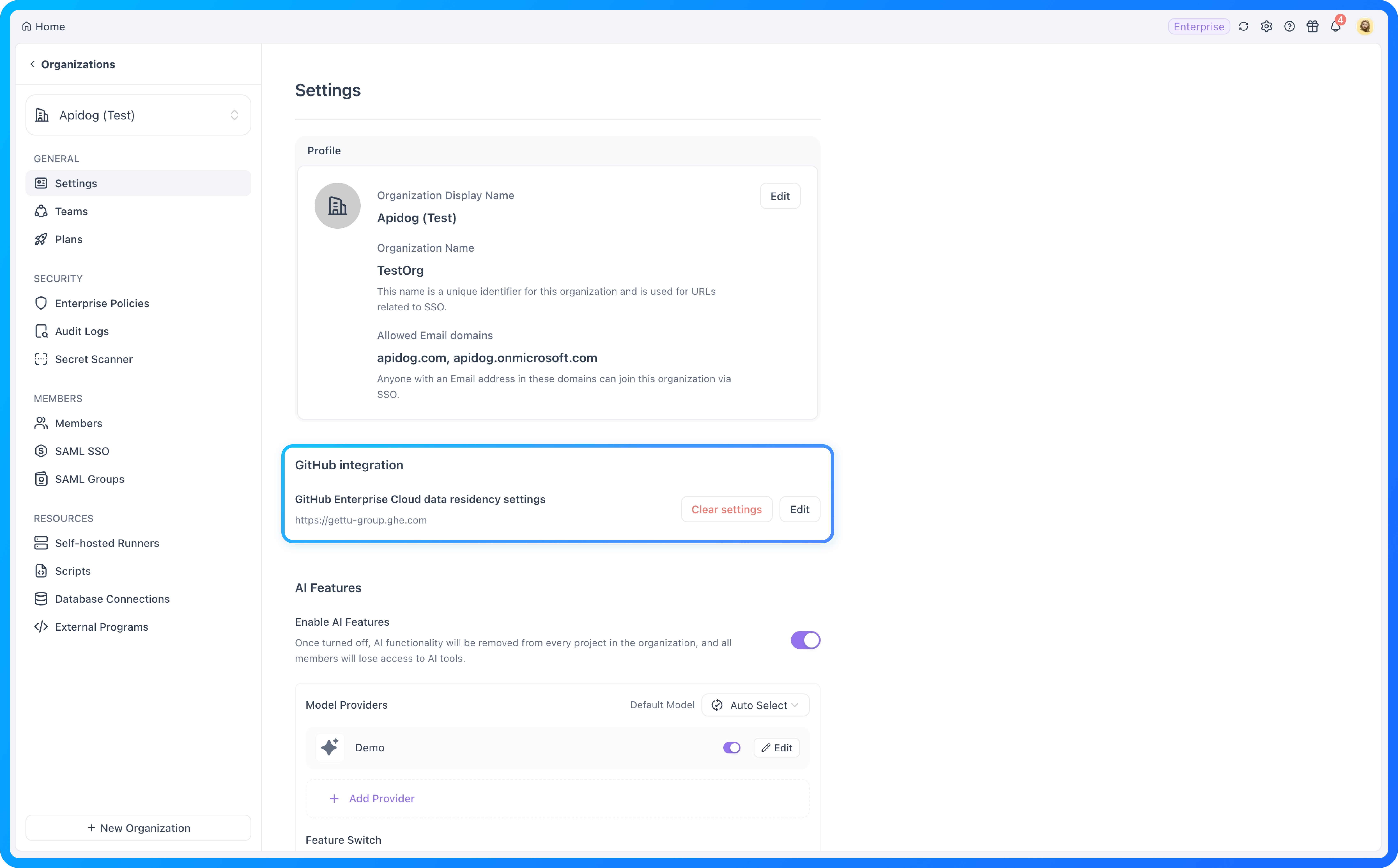 Apidog GitHub Enterprise Cloud connection for data-residency workflows