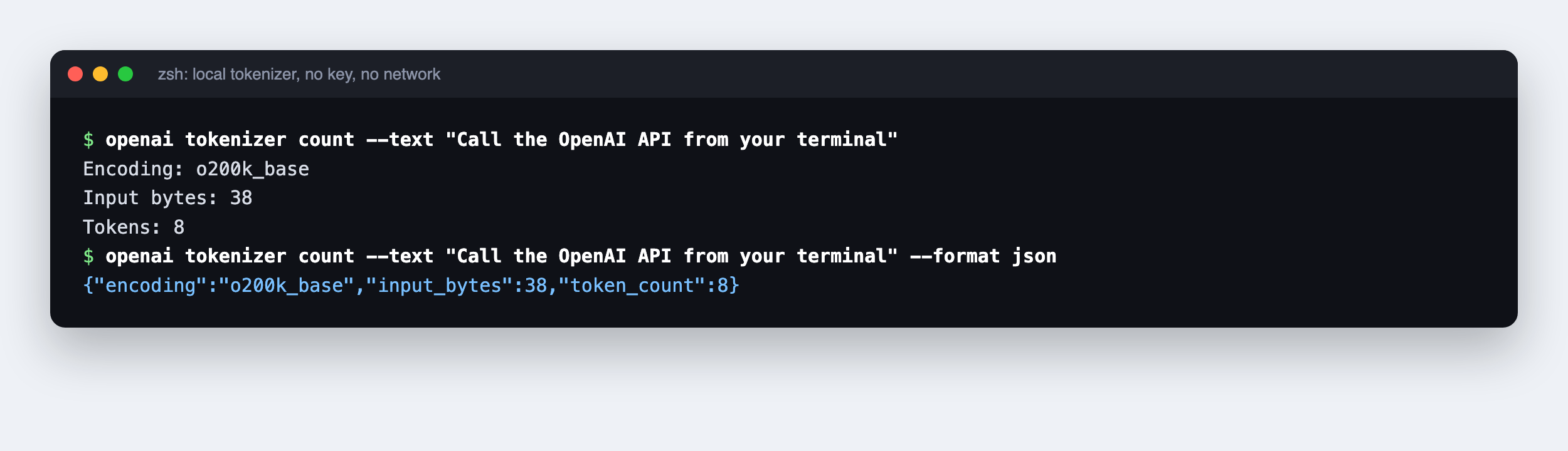 openai tokenizer count output in text and JSON formats