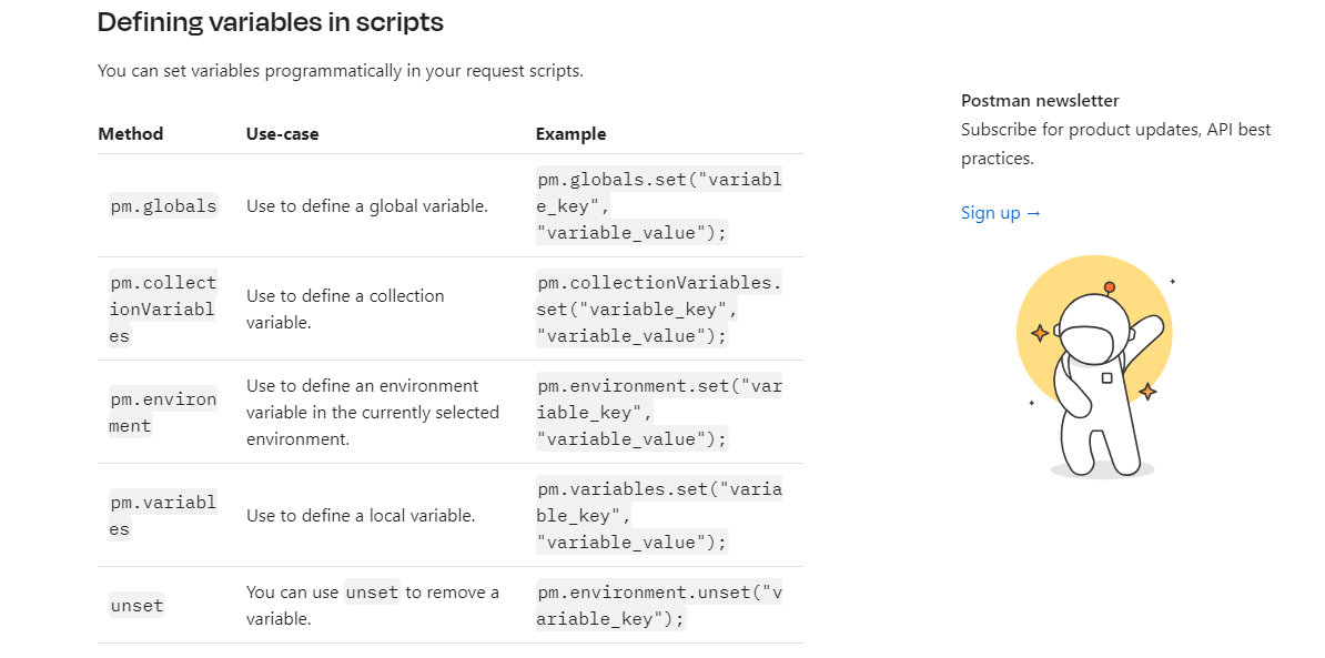 Script de variáveis do Postman