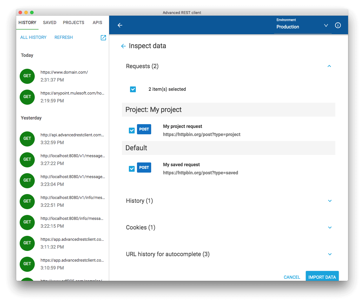 Importing data into the app for desktop