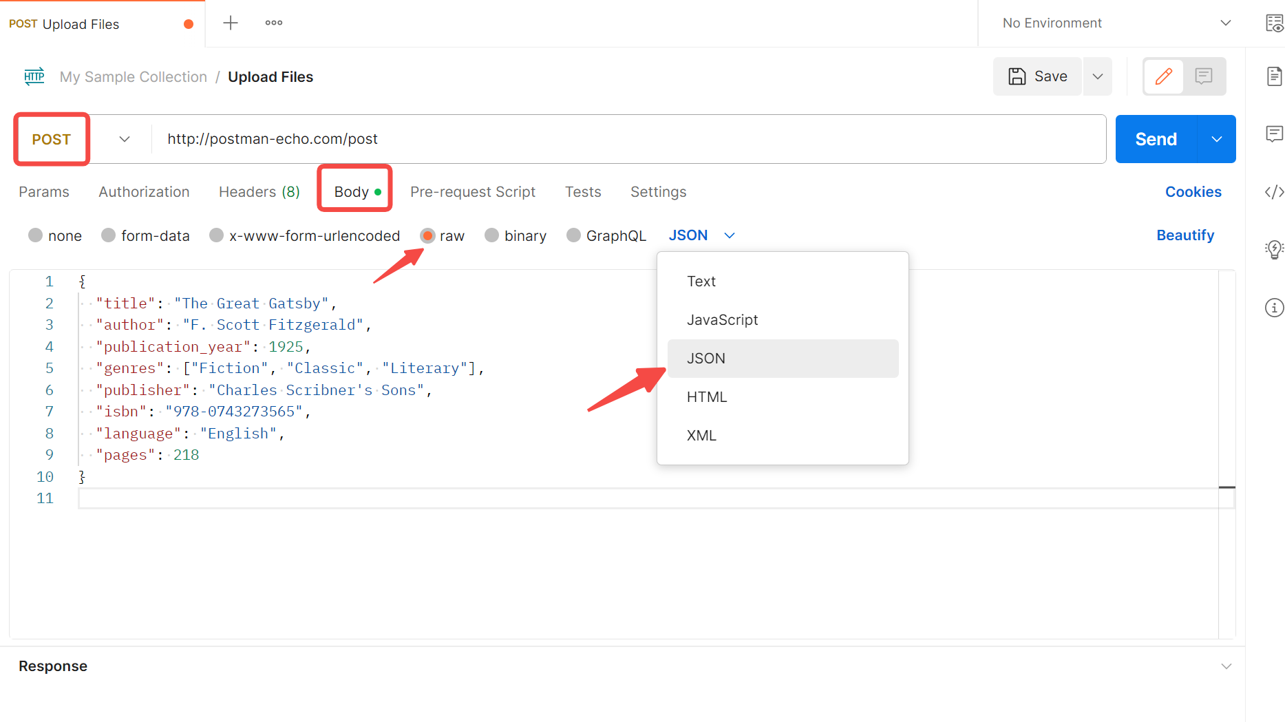 Upload Postman JSON data