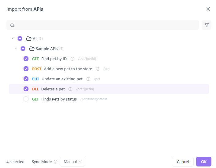 select the APIs