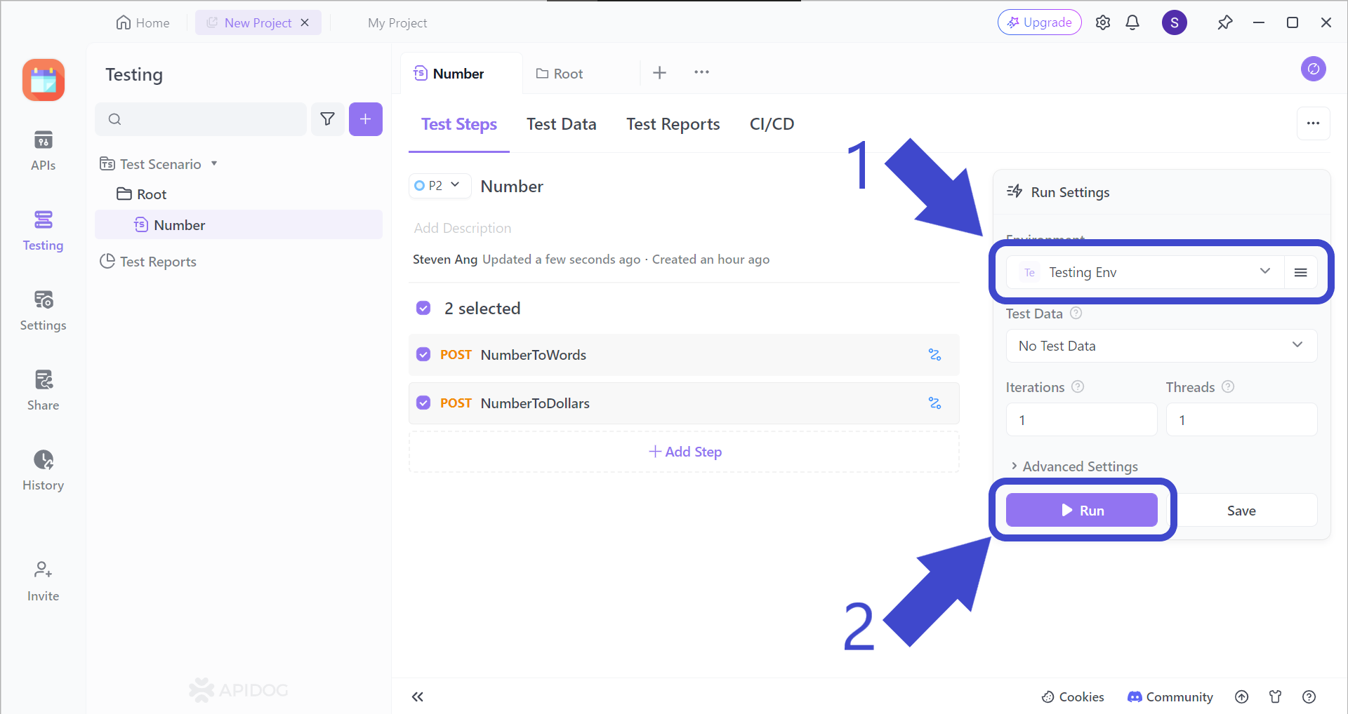 editar ambiente de teste para iniciar executar cenário de teste apidog