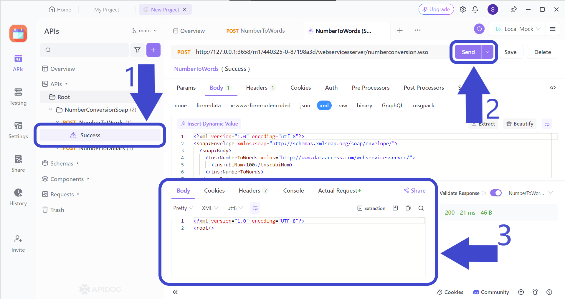 selecionando e testando um pedido de api soap