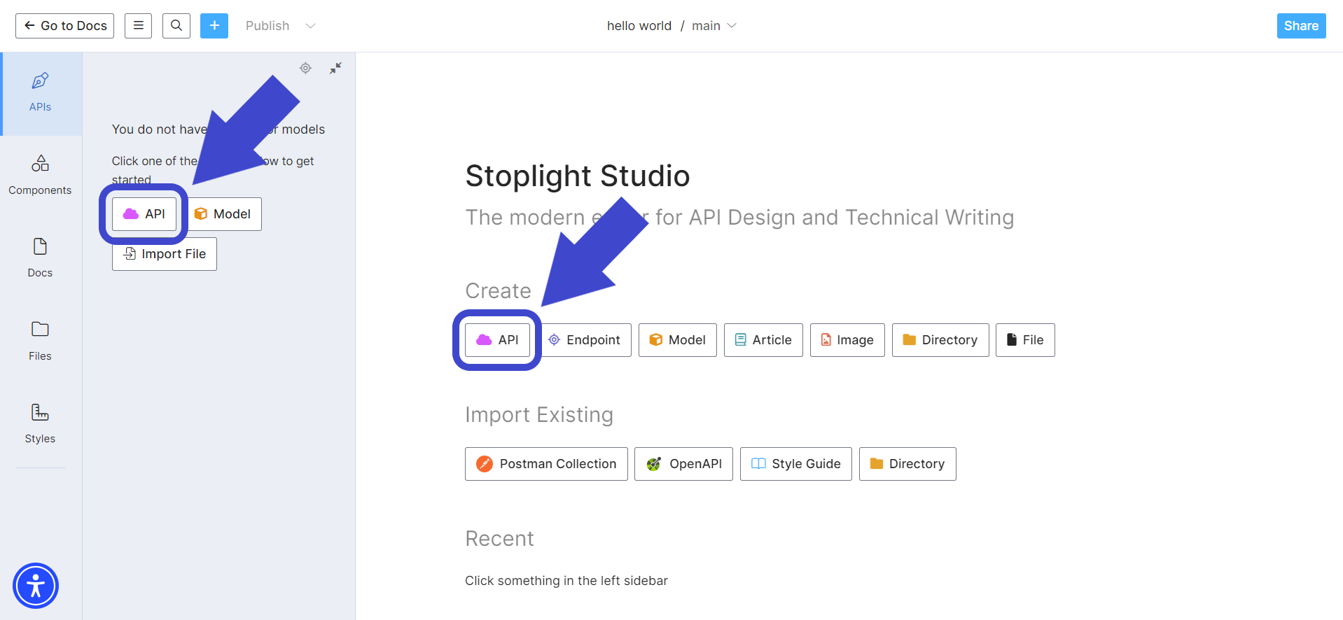 create new api inside api project stoplight studio