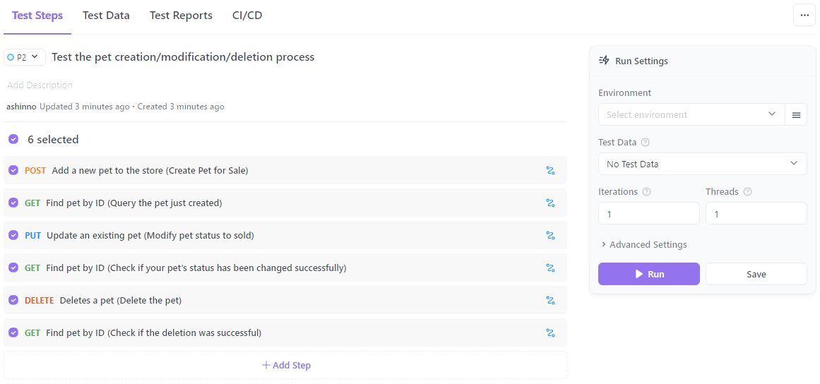 Test cases scenarios on apidog