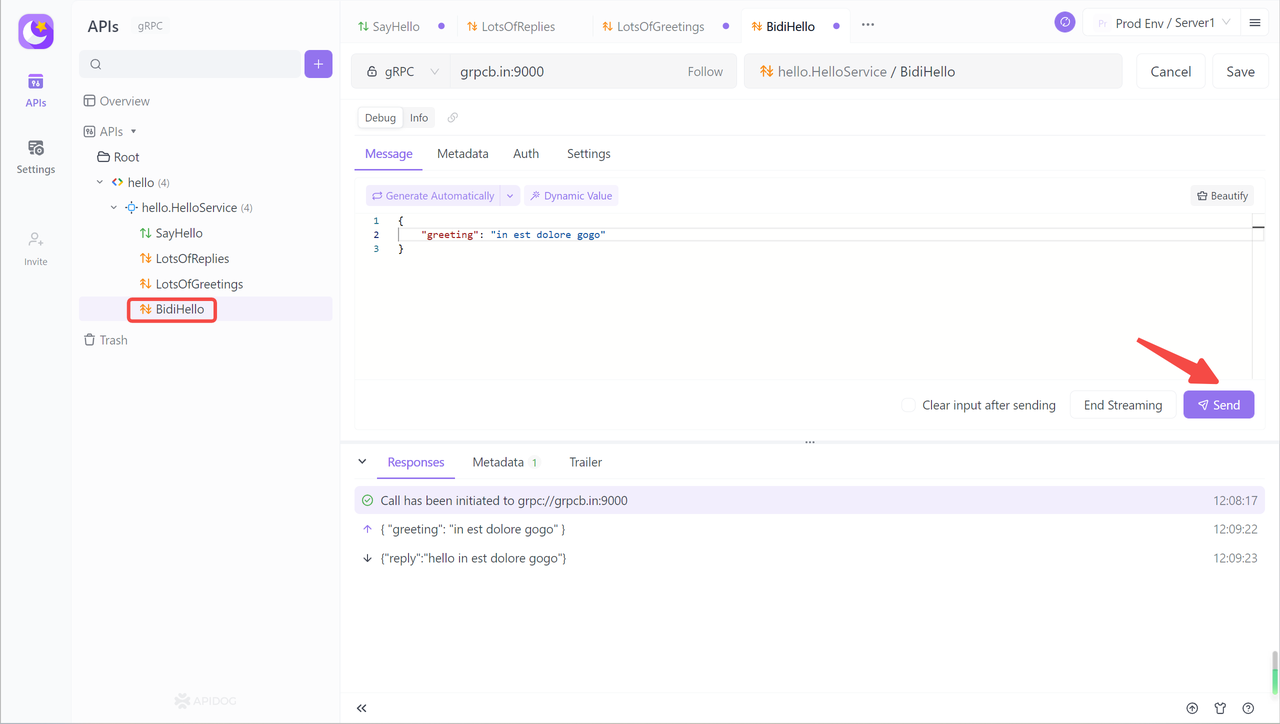 Apidog Bidirectional Streaming
