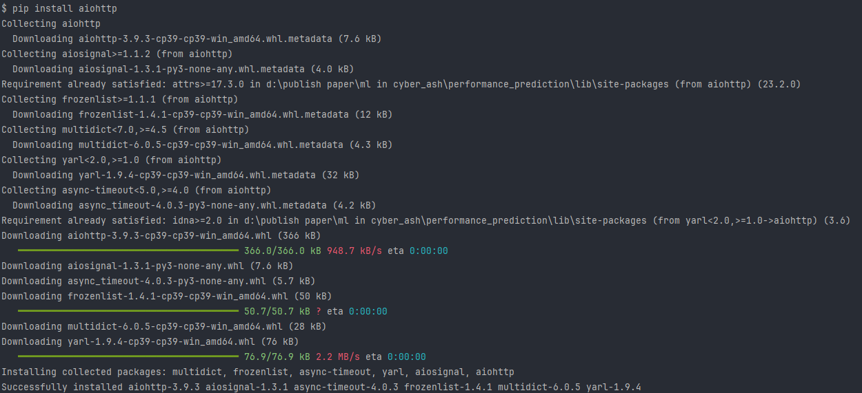 aiohttp Installation process complete
