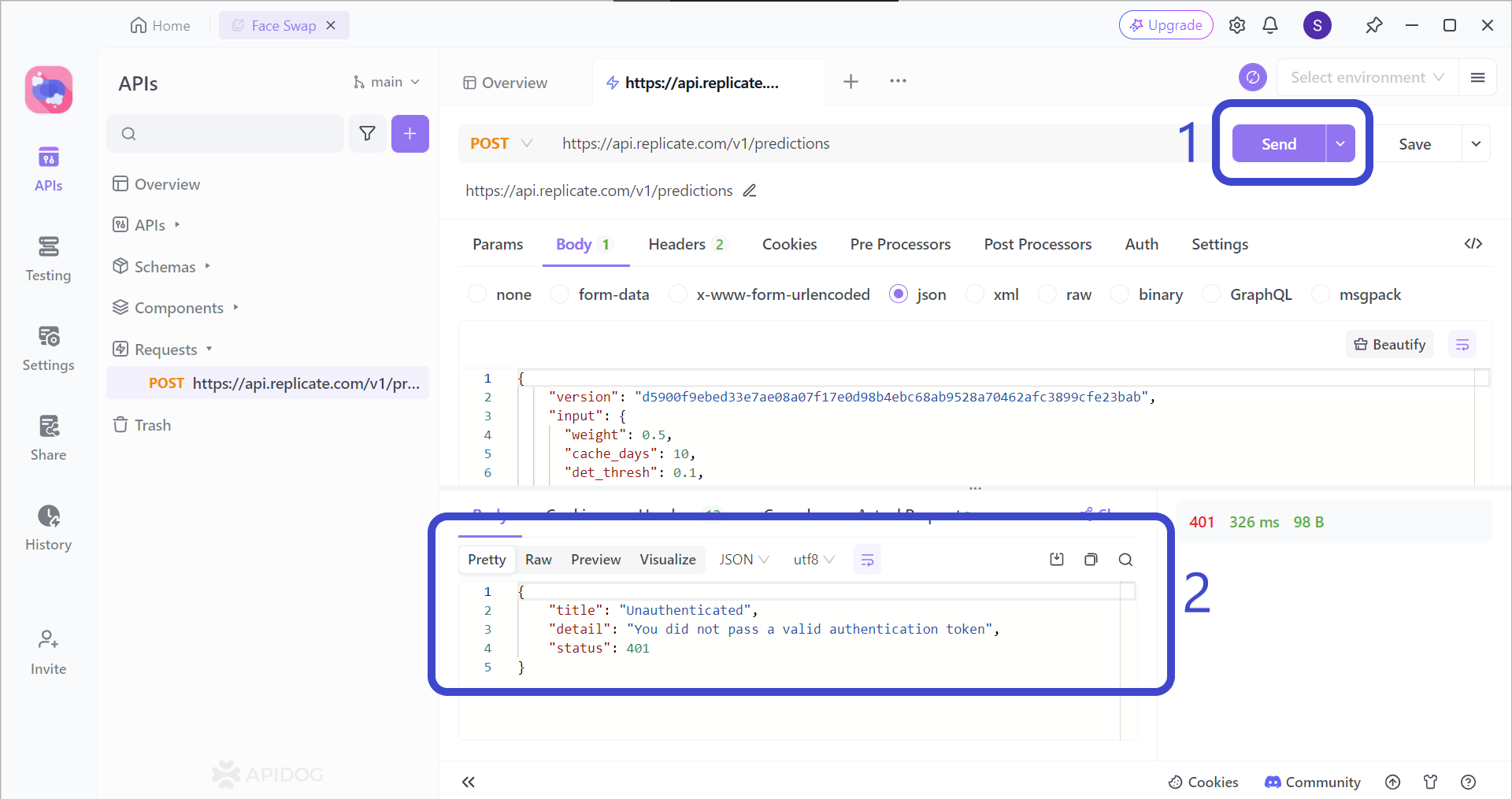 test apidog endpoint request response