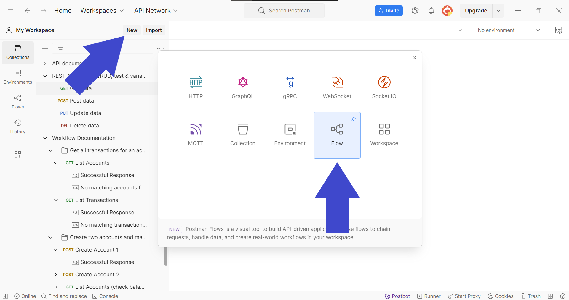create new flow on postman