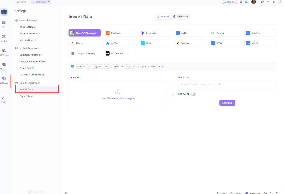 Import data from settings