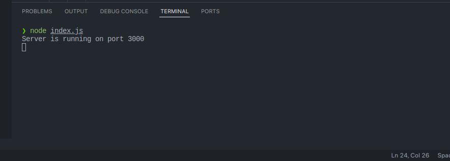 Terminal window showing "Server running on port 3000"