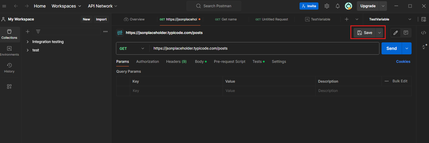 Save the Request in postman