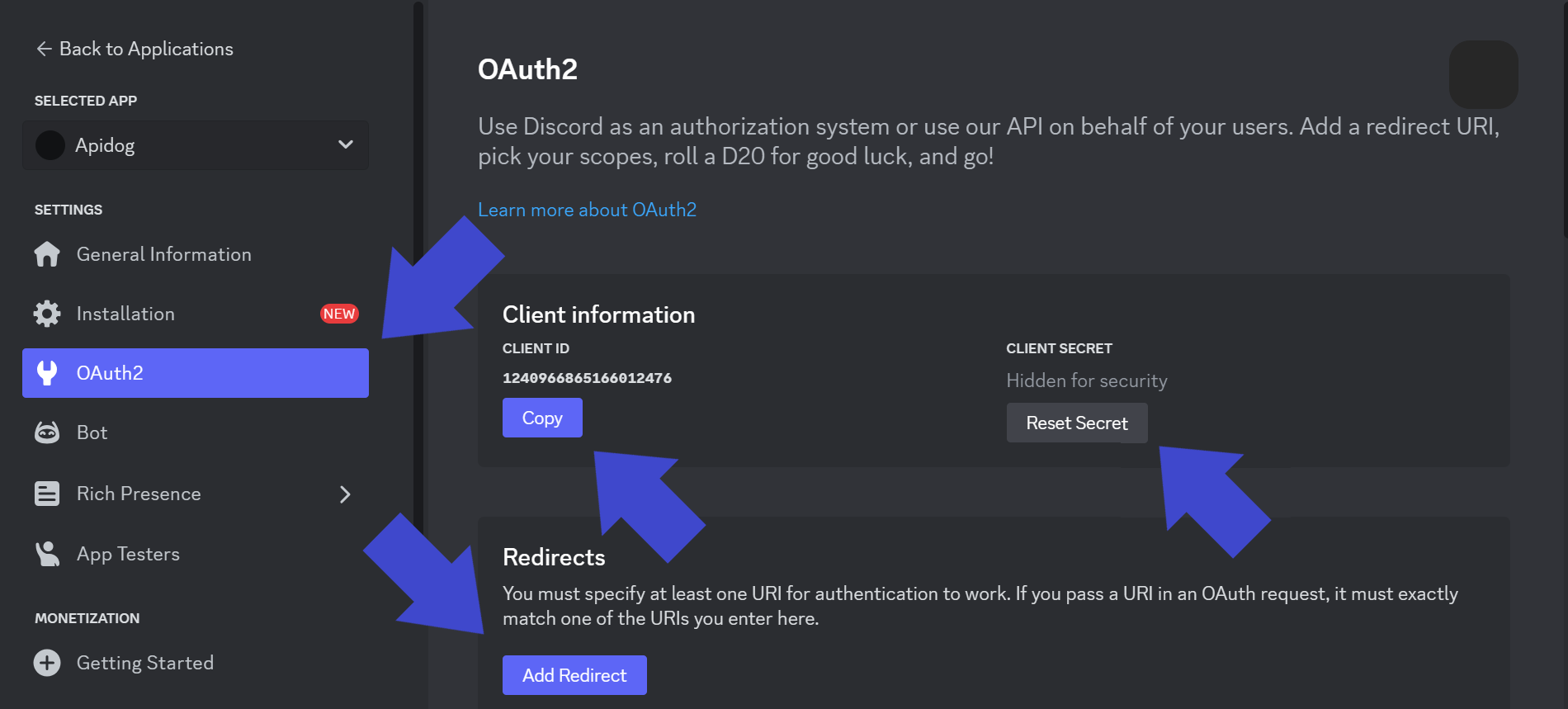 discord client id secret oauth2