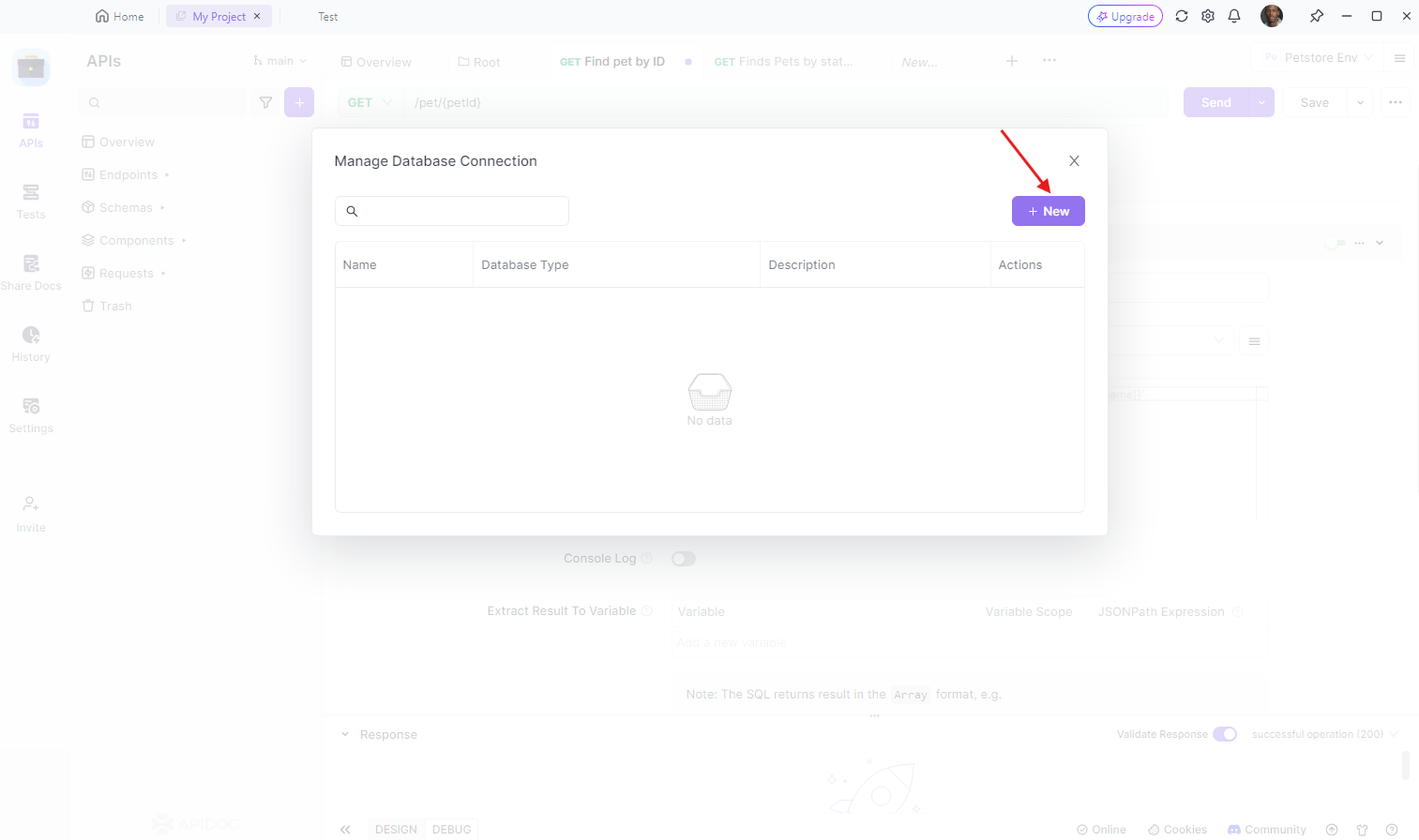 Click "Manage Database Connection"