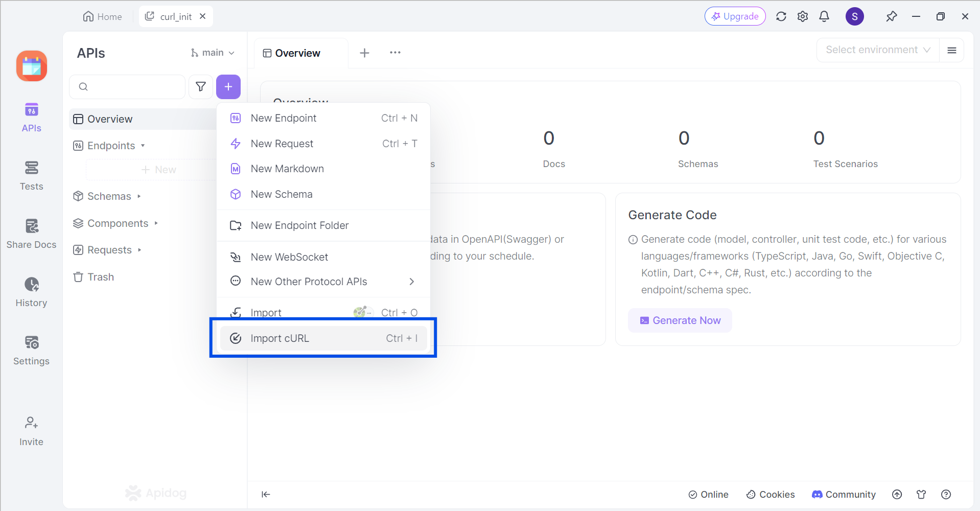 apidog import curl