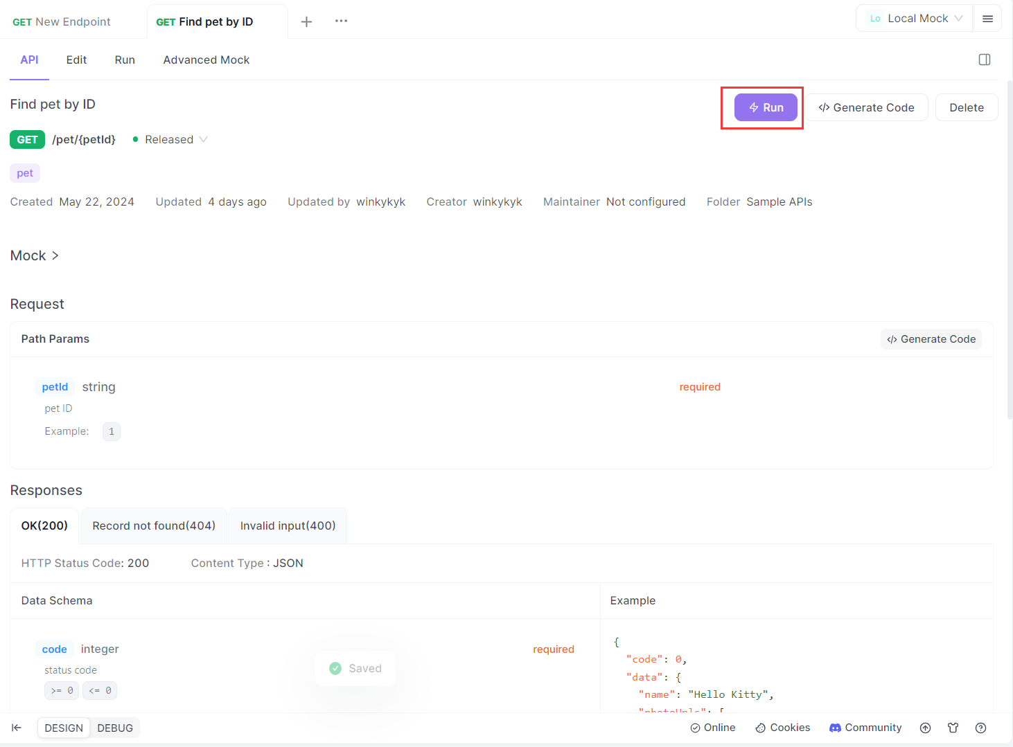 Clicando em "Executar" para testar a API.