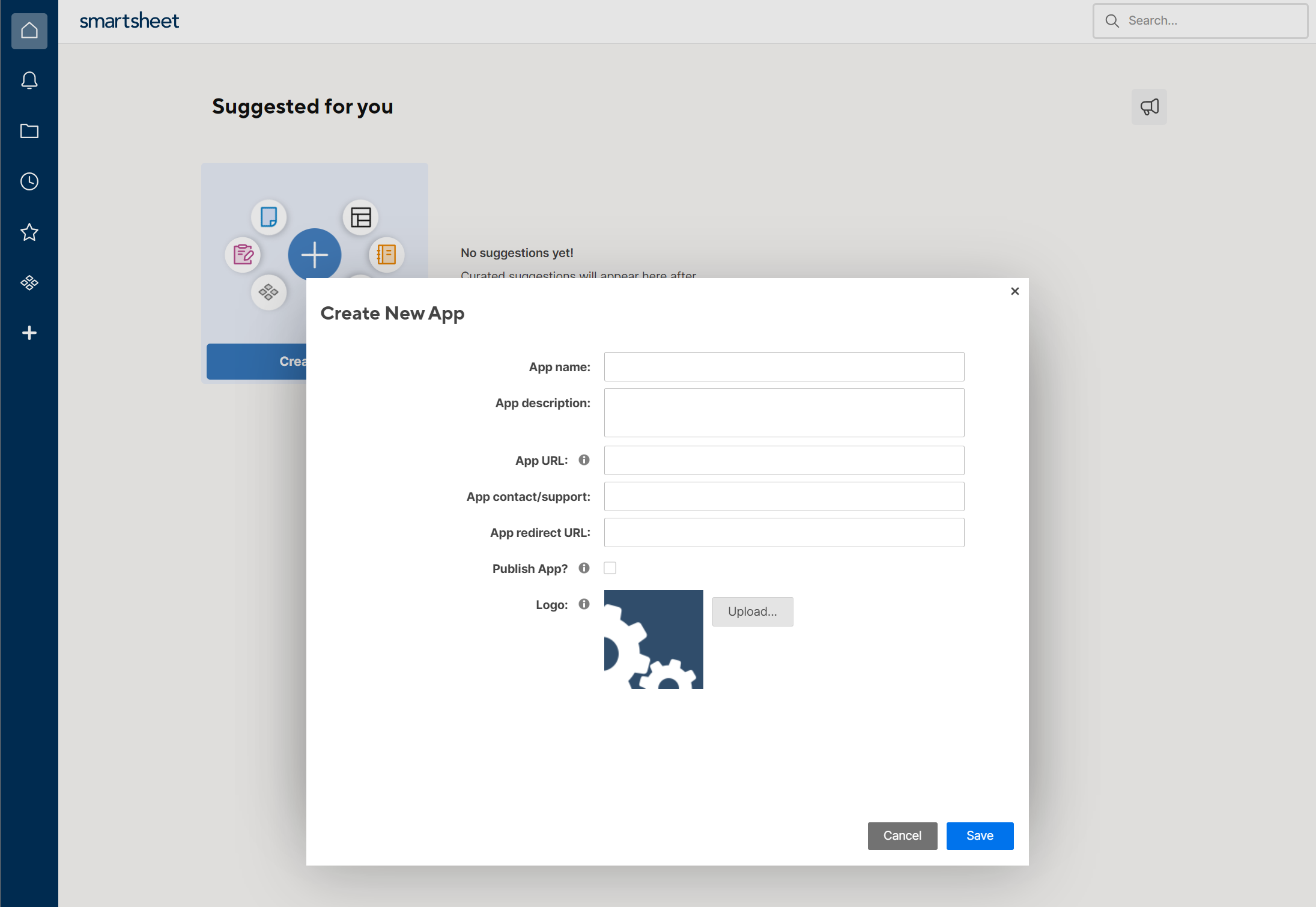 Fill detailed information about the created app in Smartsheet