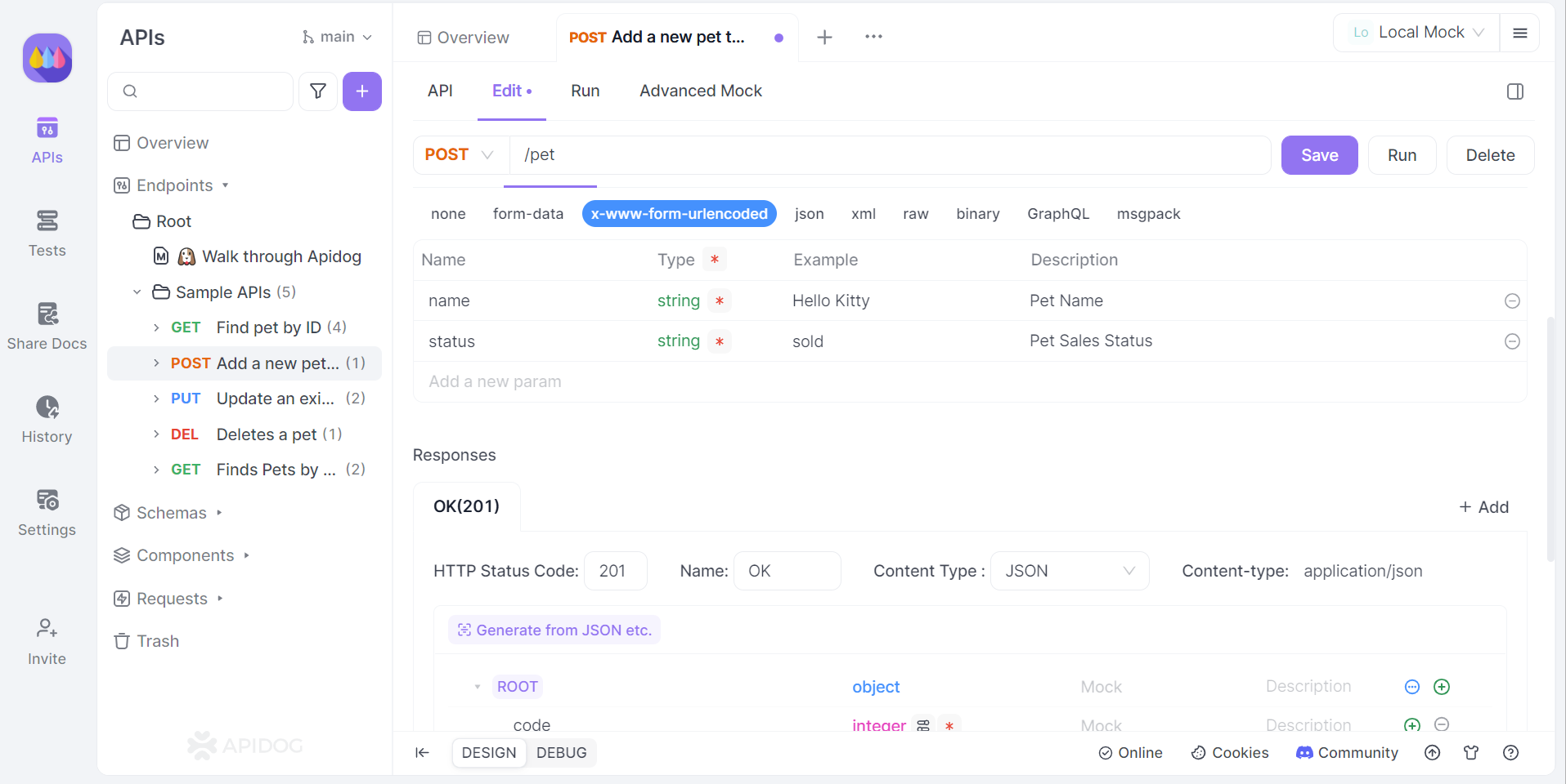 editing api with apidog