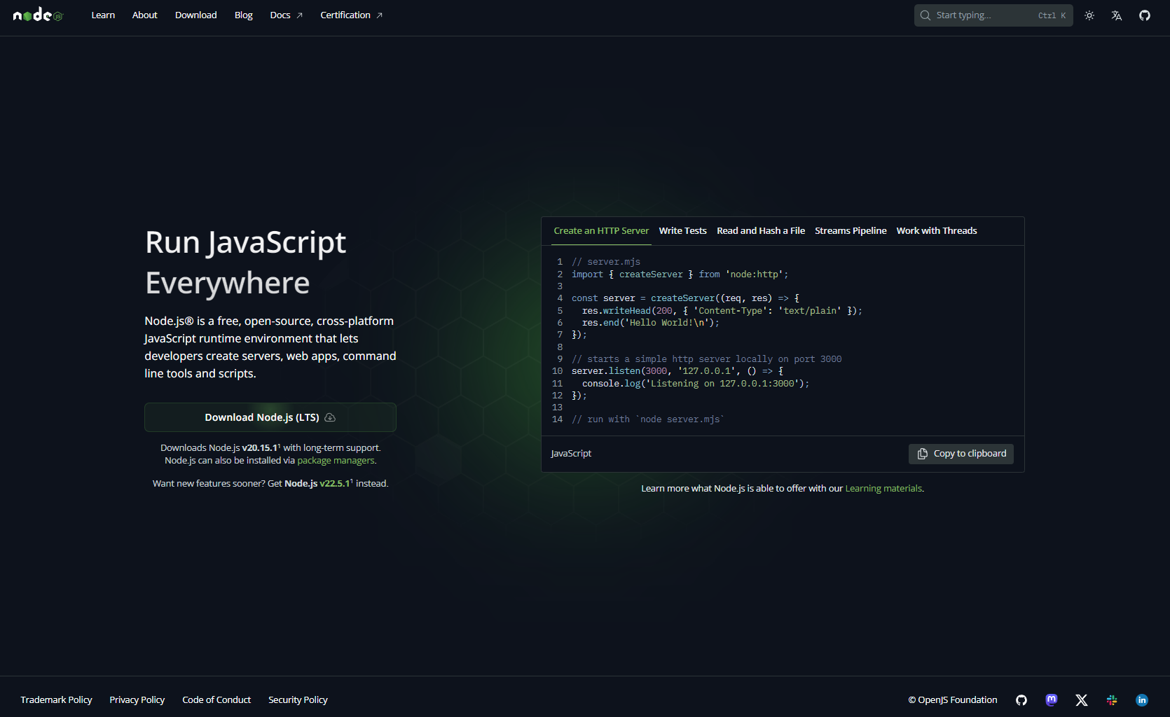 NodeJs official website