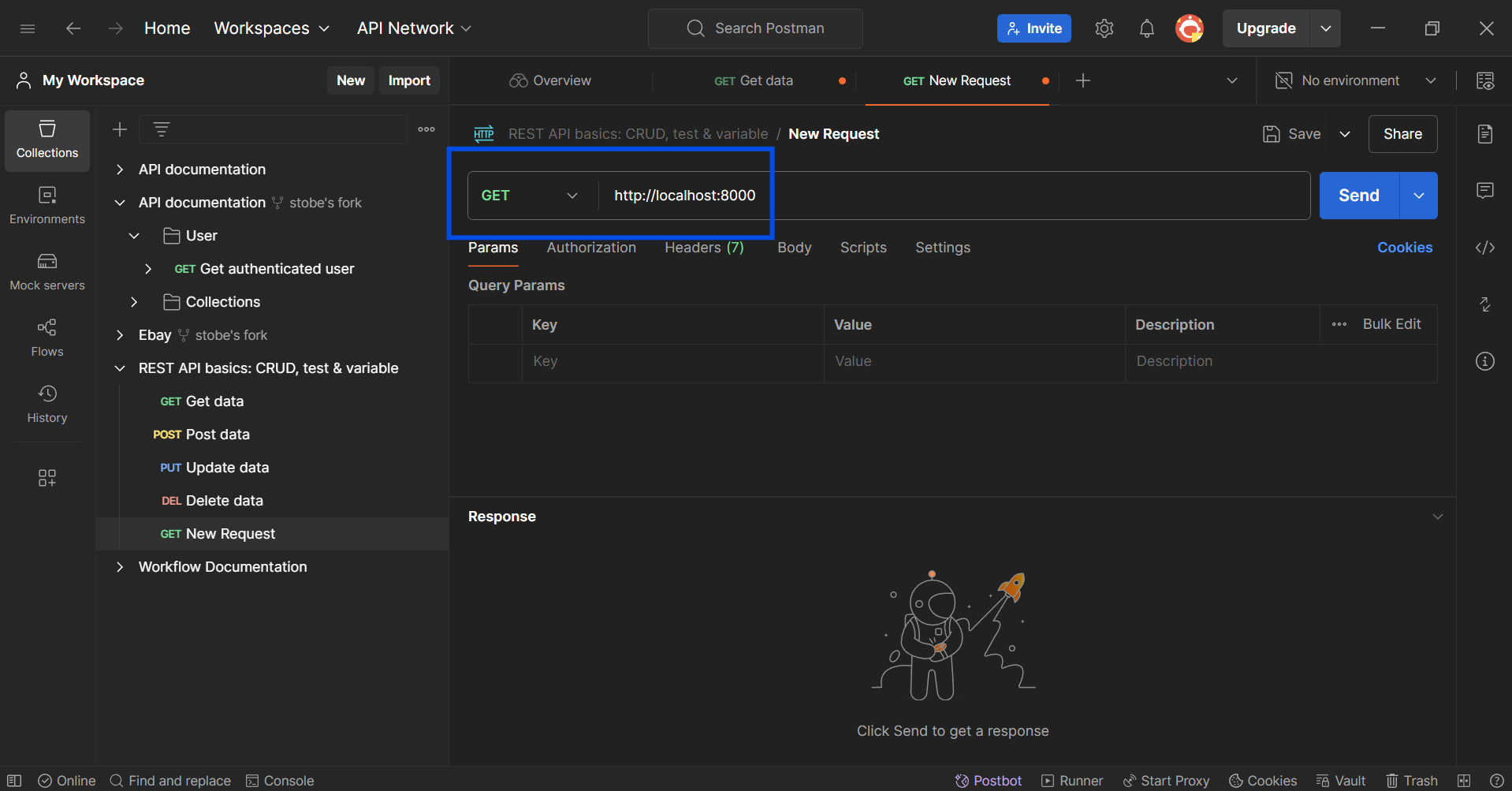 ponto de extremidade localhost do postman