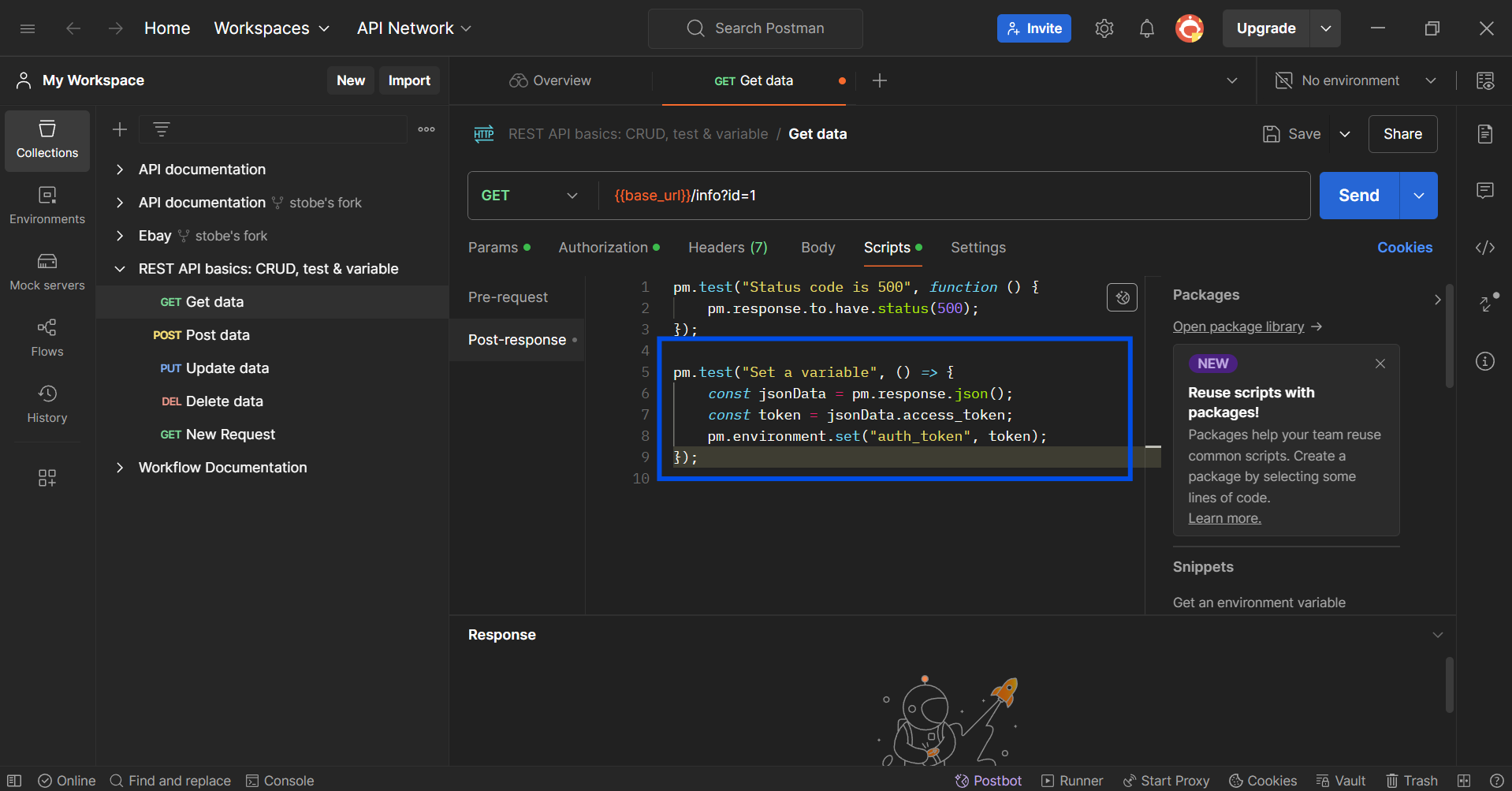 postman set variable code sample