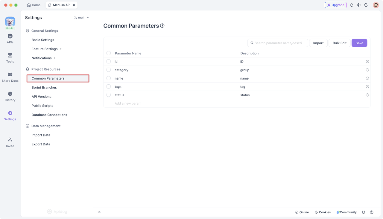 Adding Common Parameters