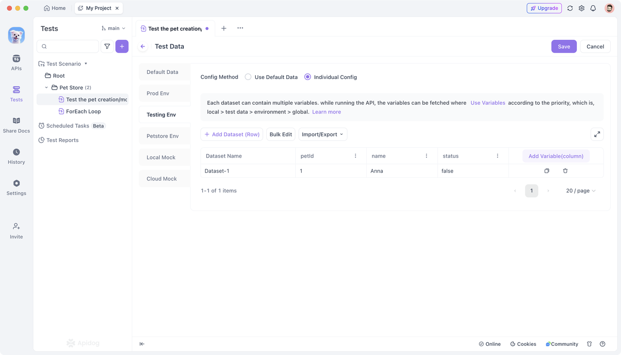 Configure the dataset for the corresponding environment. 