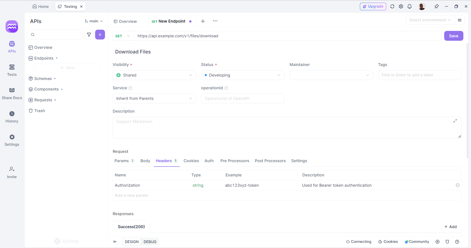 Creating new endpoint documentation in Apidog