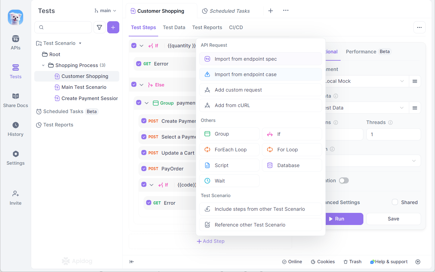 Designing REST API test scenario using Apidog