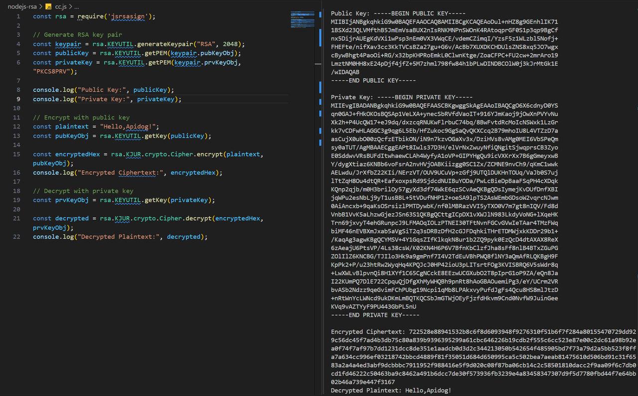 RSA encryption and decryption in JS