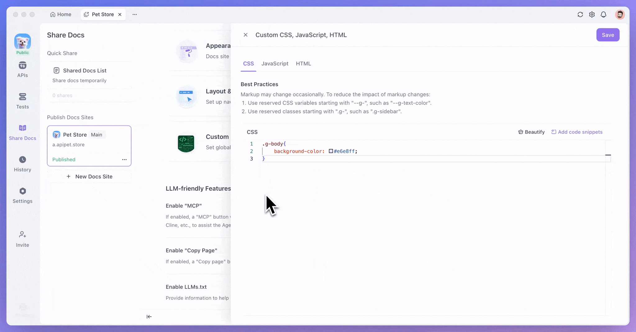 Custom CSS and JavaScript