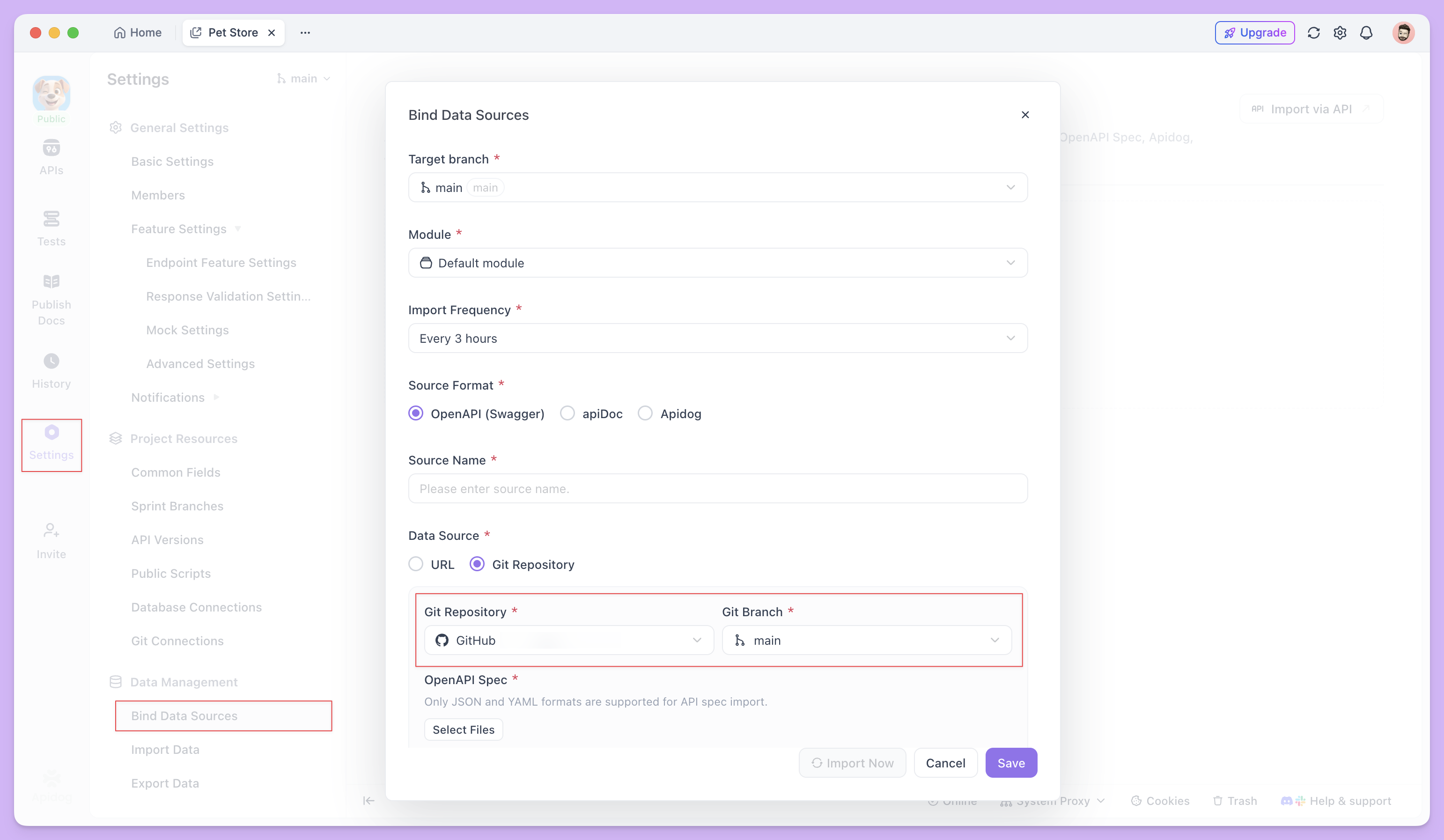 importing OpenAPI/Swagger specs from GitHub
