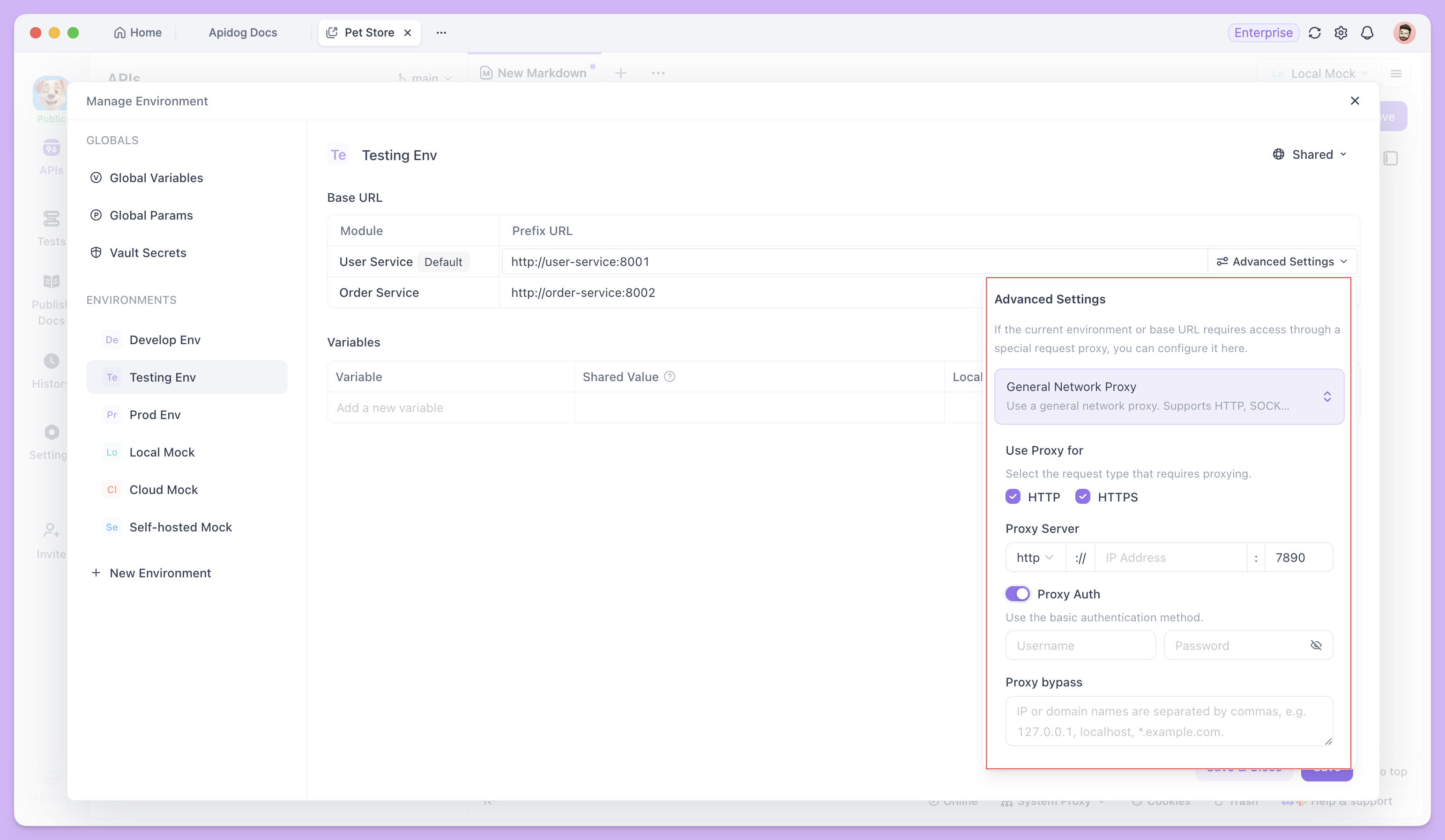 Proxy réseau général pour l'URL de base