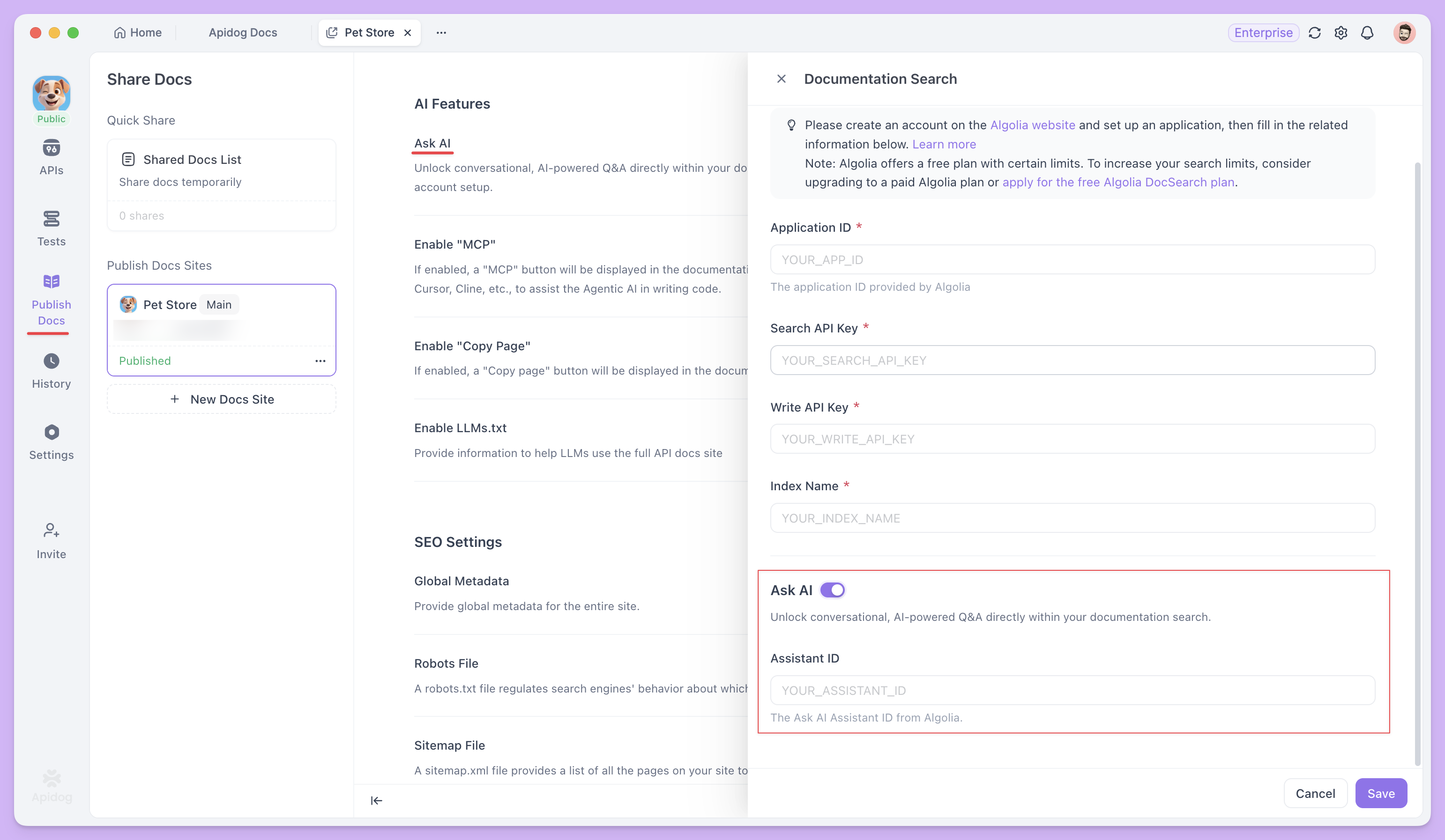 Algolia's Ask AI feature