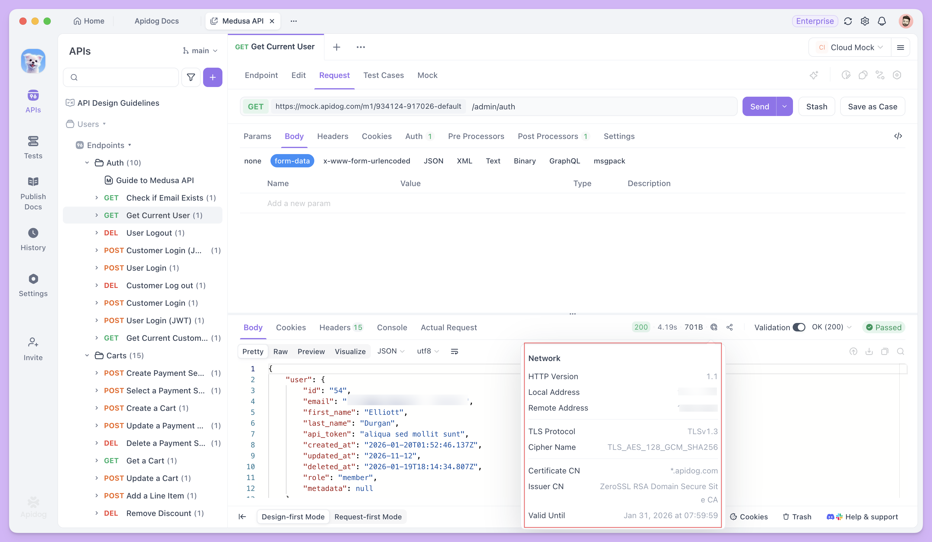 view network details such as the HTTP version and TLS protocol