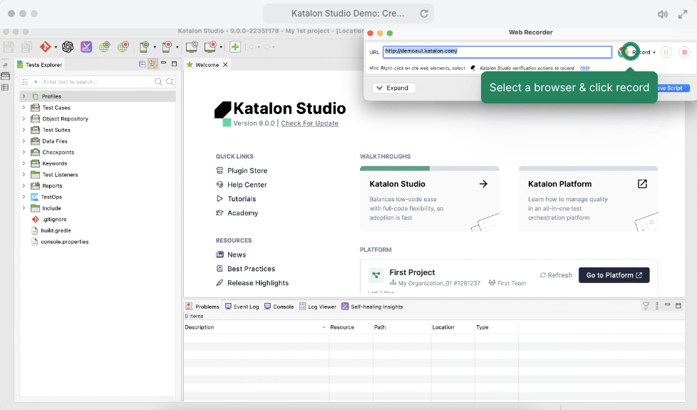 Katalon Studio test automation interface