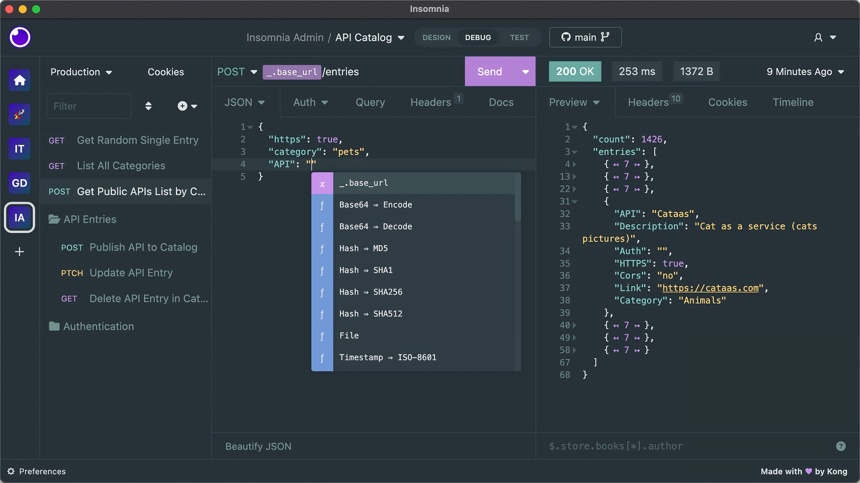 Insomnia API client interface