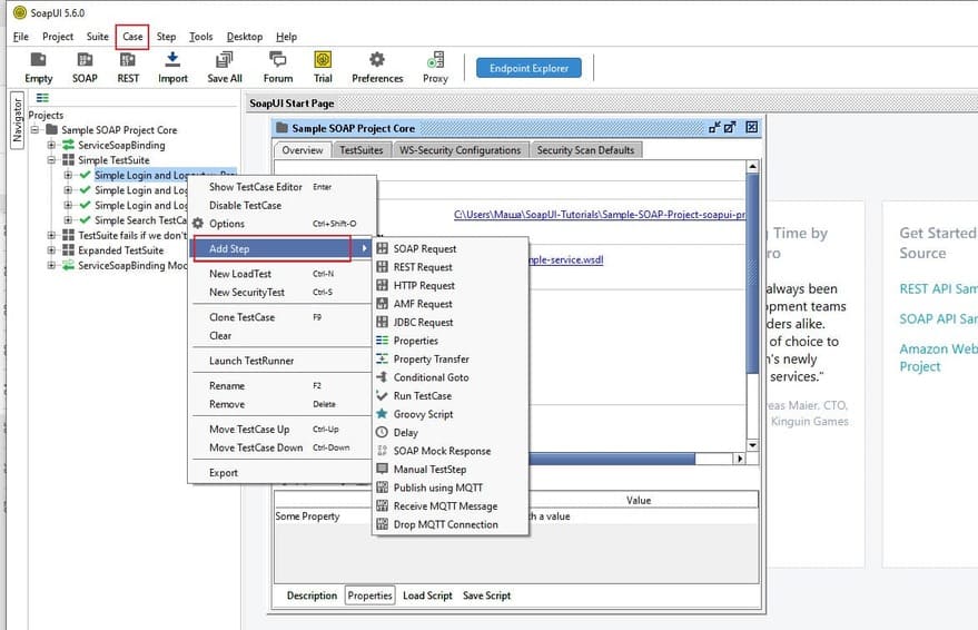SoapUI API testing interface