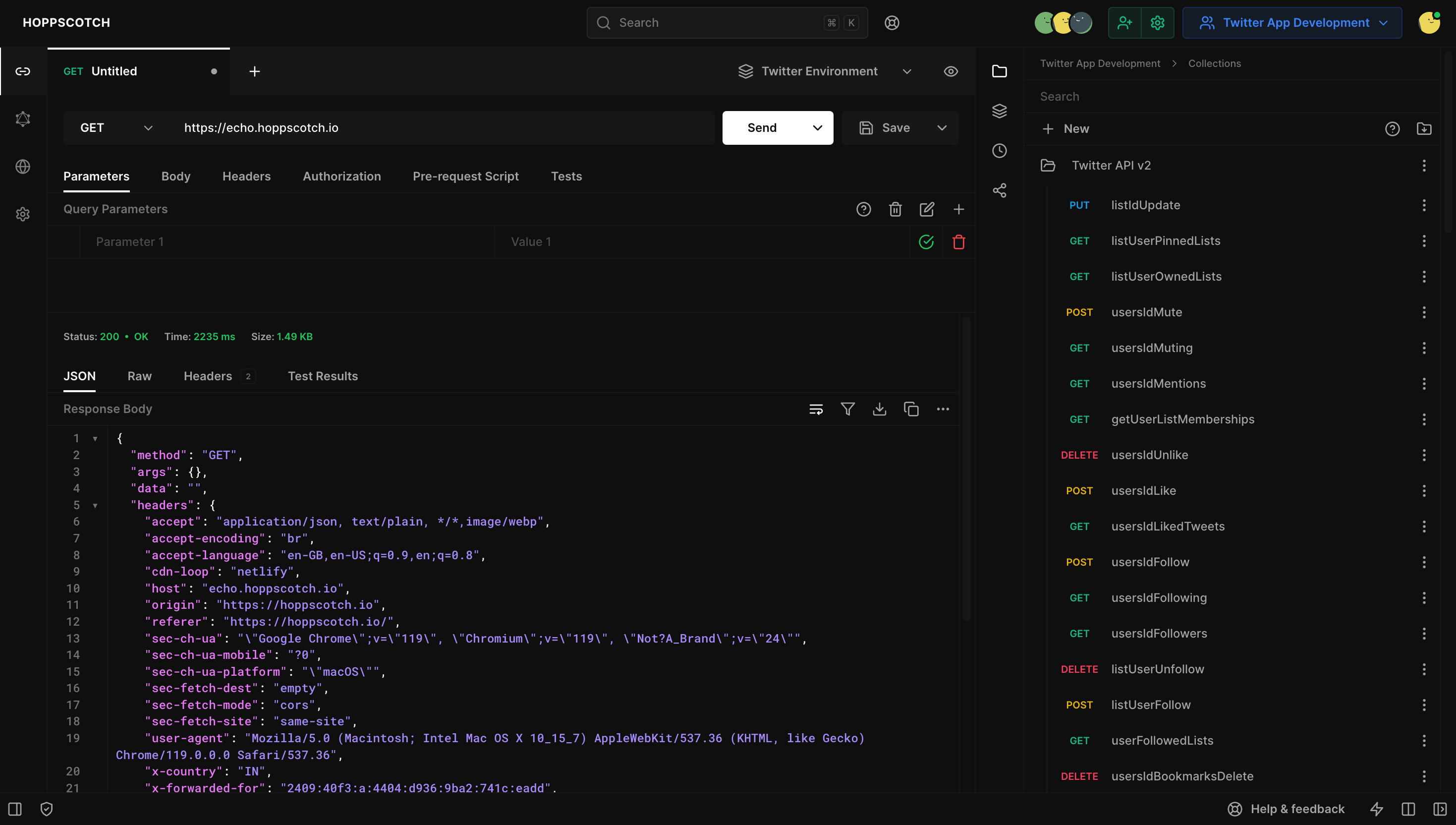 Hoppscotch web-based API client interface